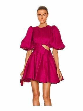 Aje Fuchsia Puff-Sleeve Cutout Mini Dress